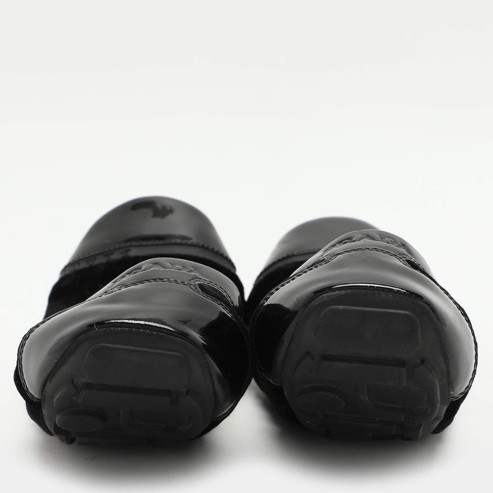 Prada Sport Black Velvet and Patent Leather Cap Toe Ballet Flats Size 36 1
