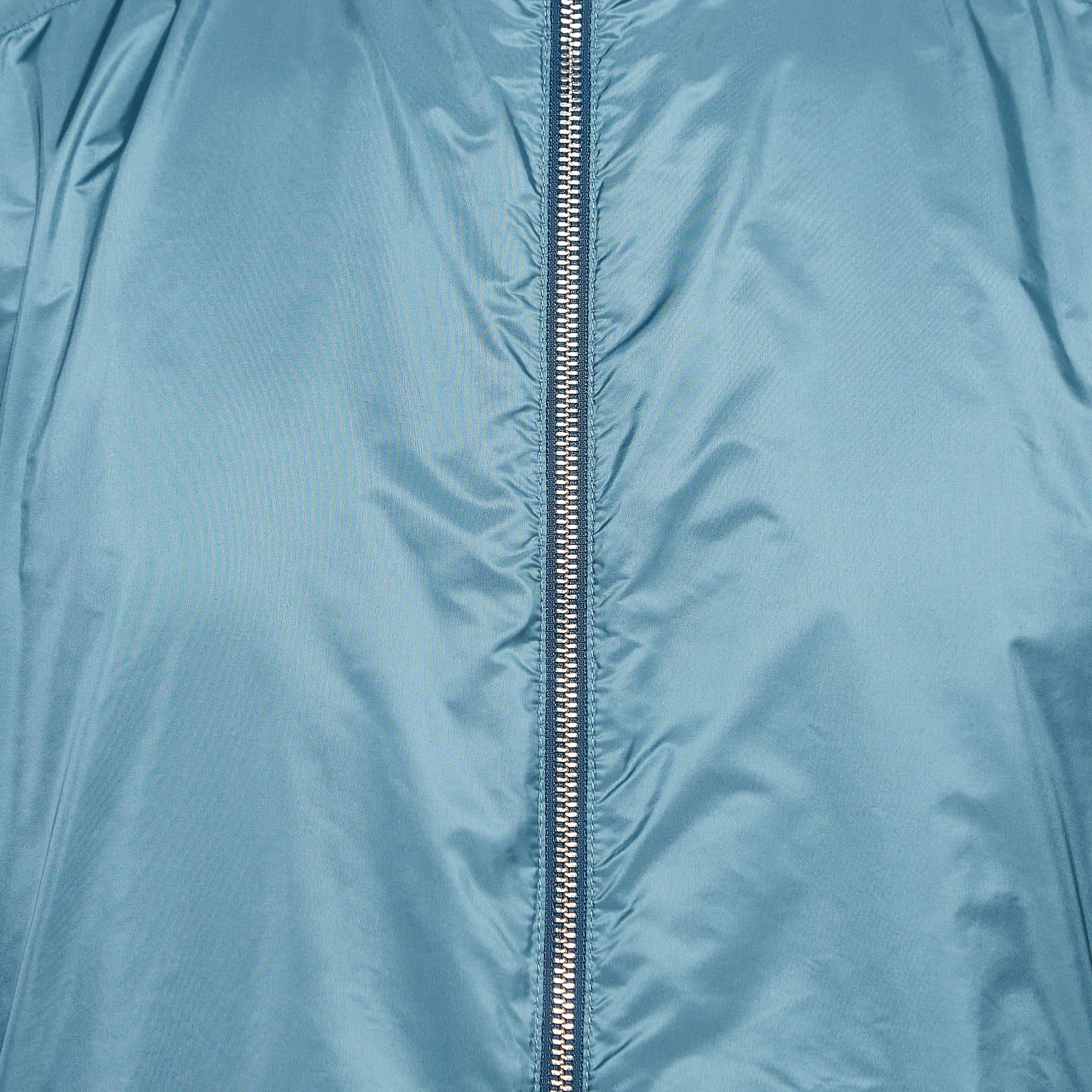 Prada Sport Blue Applique Detail Synthetic Reversible Zipper Jacket XL For Sale 1