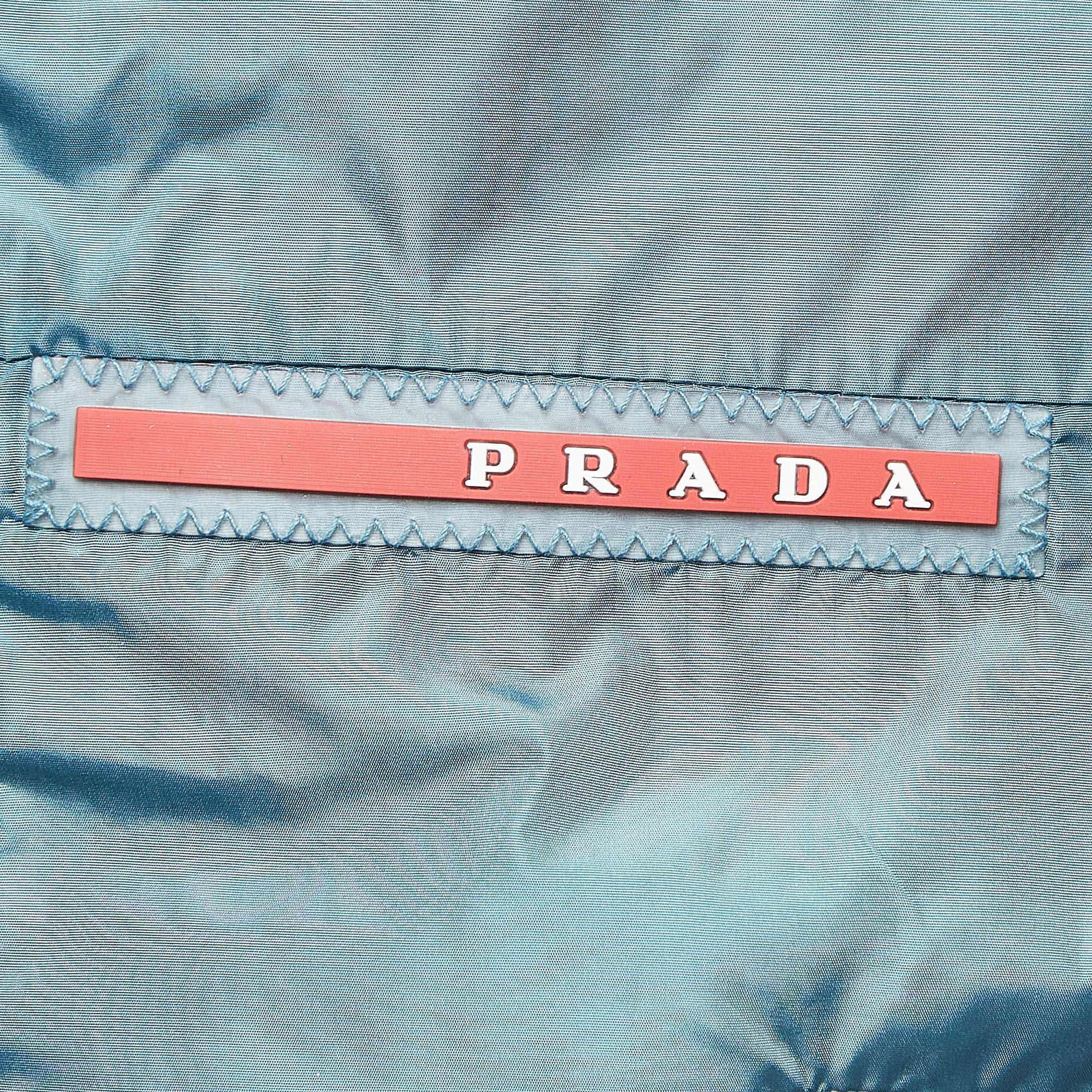 Prada Sport Blue Applique Detail Synthetic Reversible Zipper Jacket XL For Sale 3