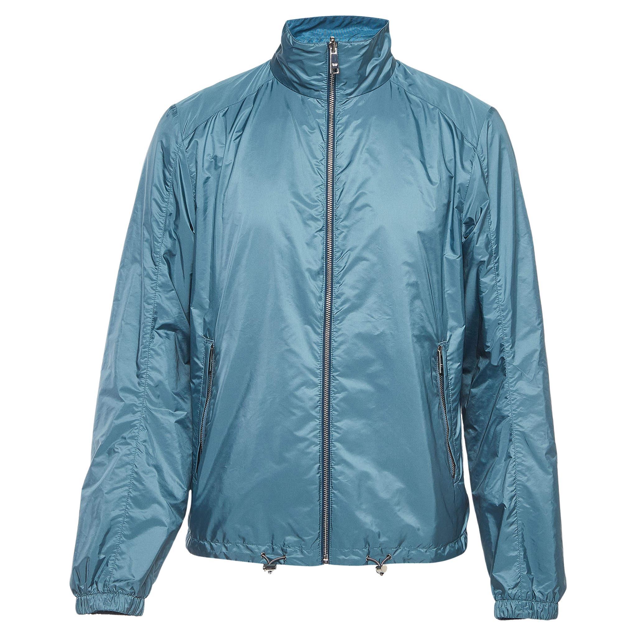 Prada Sport Blue Applique Detail Synthetic Reversible Zipper Jacket XL For Sale