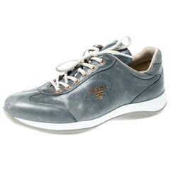 Prada Sport Blue/Grey Leather Lace Up Sneakers Size 38
