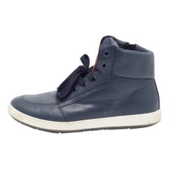 Prada Sport Blue Leather High Top Sneakers Size 41.5