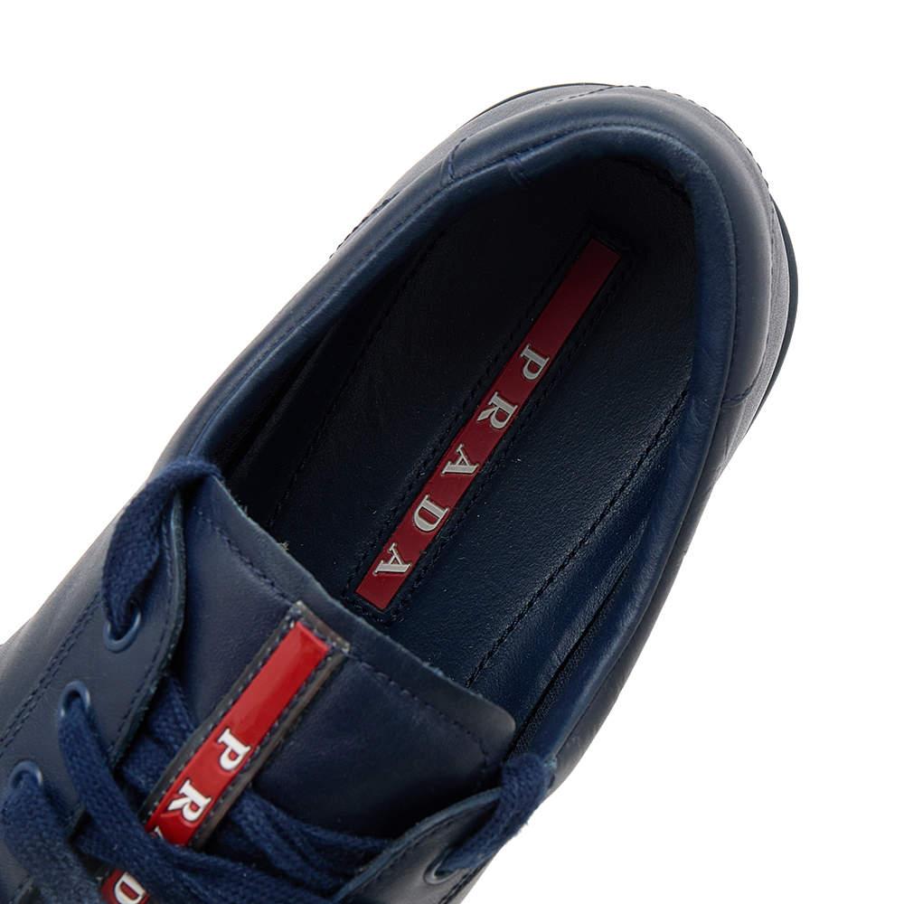 Prada Sport Blue Leather Low Top Sneakers Size 41.5 For Sale 1