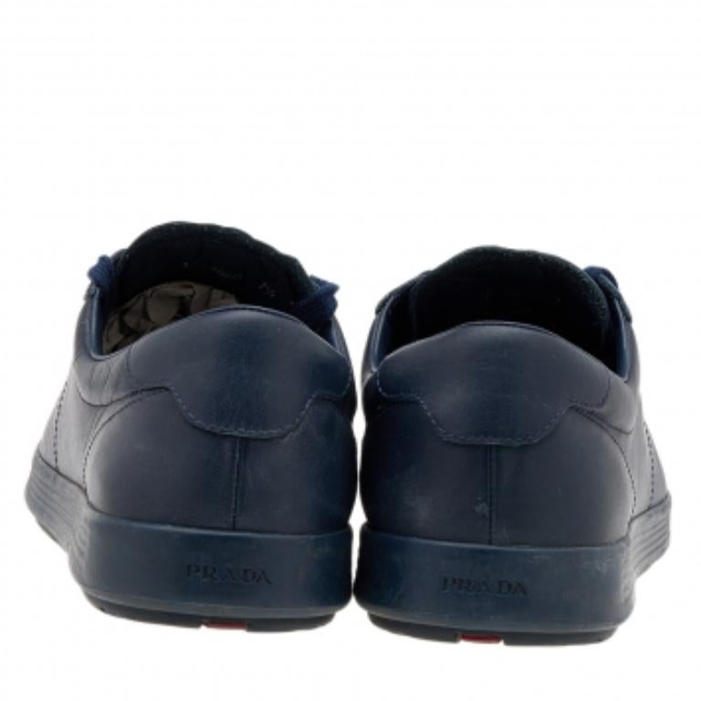 Prada Sport Blue Leather Low Top Sneakers Size 41.5 For Sale 2