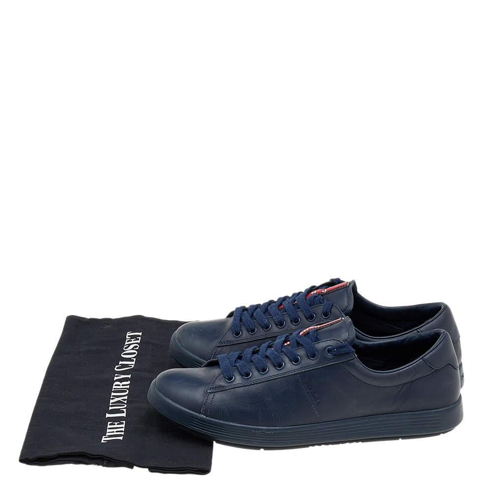 Prada Sport Blue Leather Low Top Sneakers Size 41.5 For Sale 4
