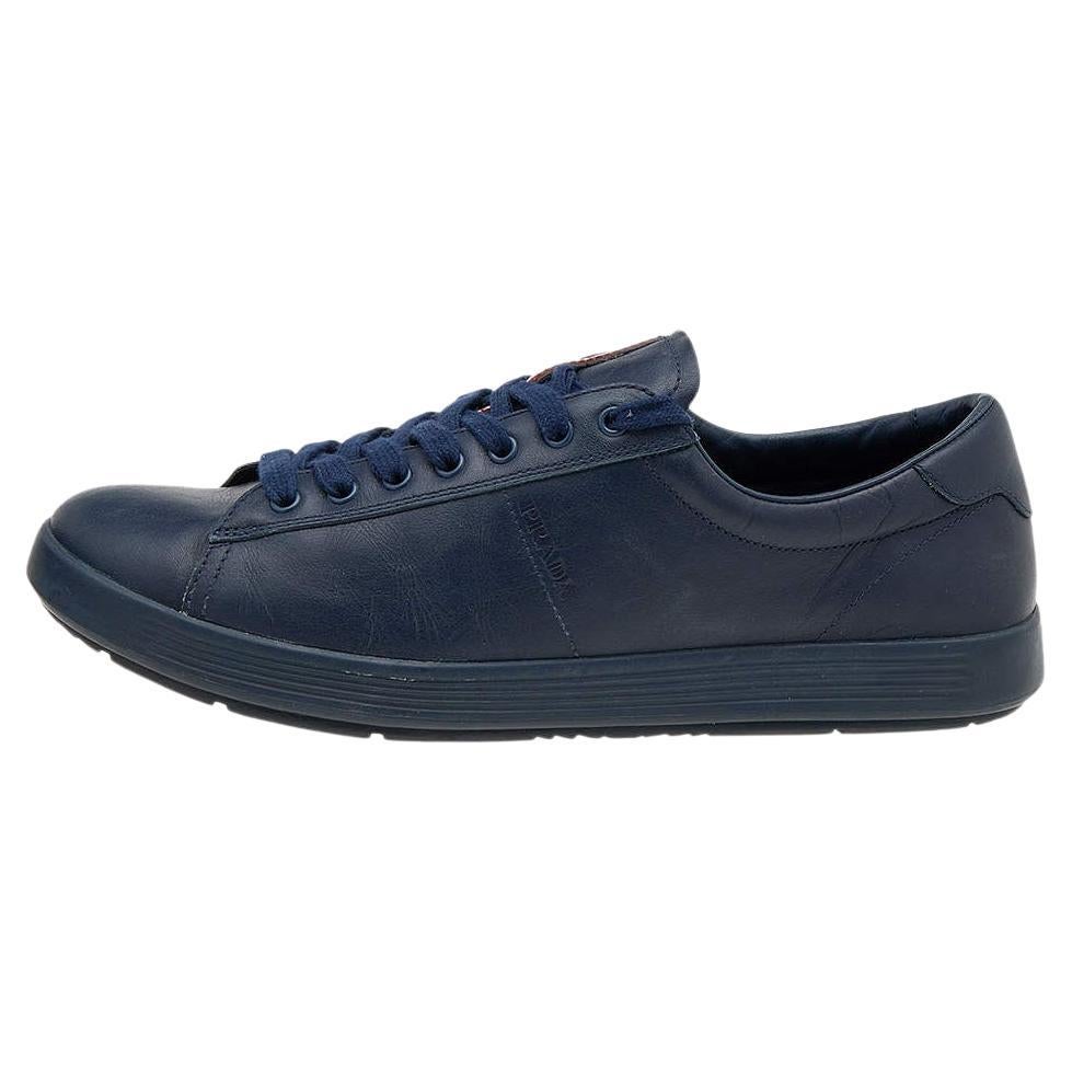 Prada Sport Blue Leather Low Top Sneakers Size 41.5 For Sale