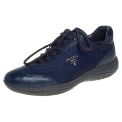 Prada Sport Blue Nylon And Leather Low Top Sneakers Size 39