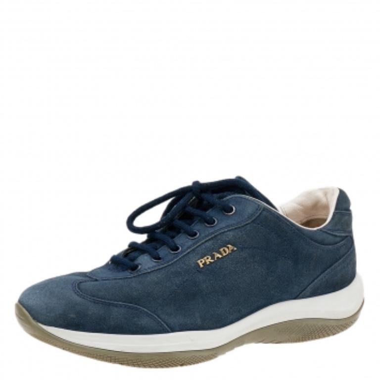 Women's Prada Sport Blue Suede Low Top Sneakers Size 36 For Sale
