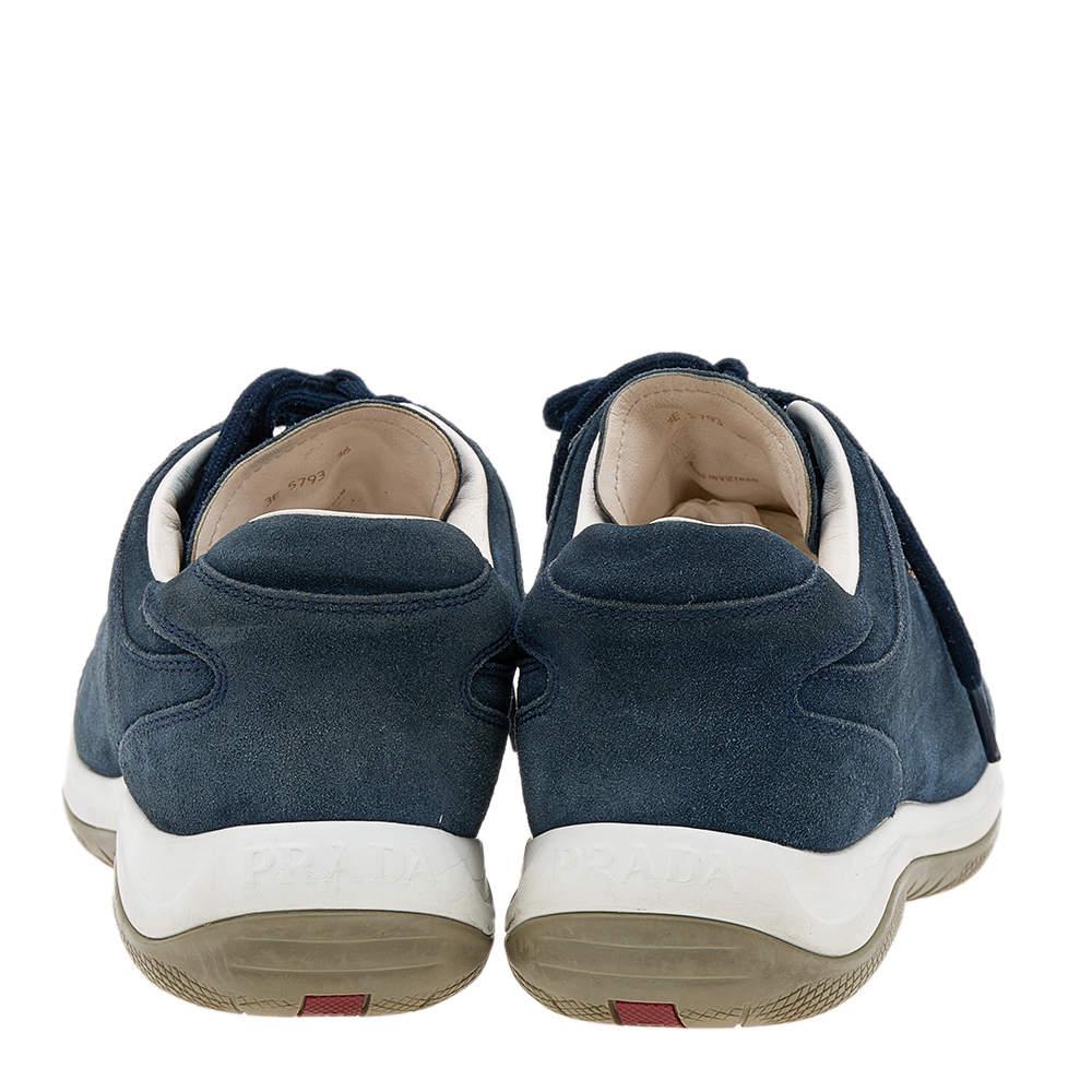 Prada Sport Blue Suede Low Top Sneakers Size 36 For Sale 2
