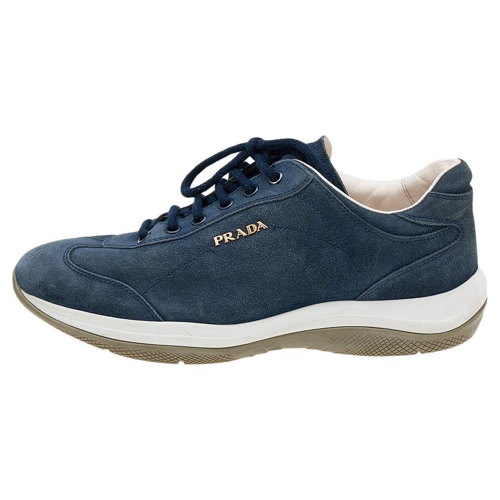 Prada Sport Blue Suede Low Top Sneakers Size 36 For Sale
