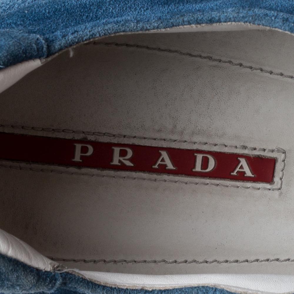 Prada Sport Blue Suede Low Top Sneakers Size 46 In Good Condition In Dubai, Al Qouz 2