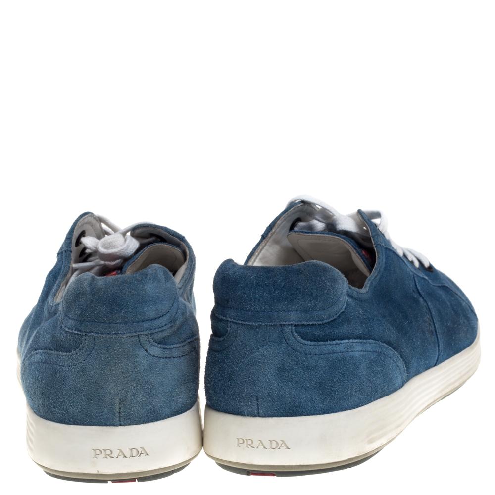 Prada Sport Blue Suede Low Top Sneakers Size 46 2