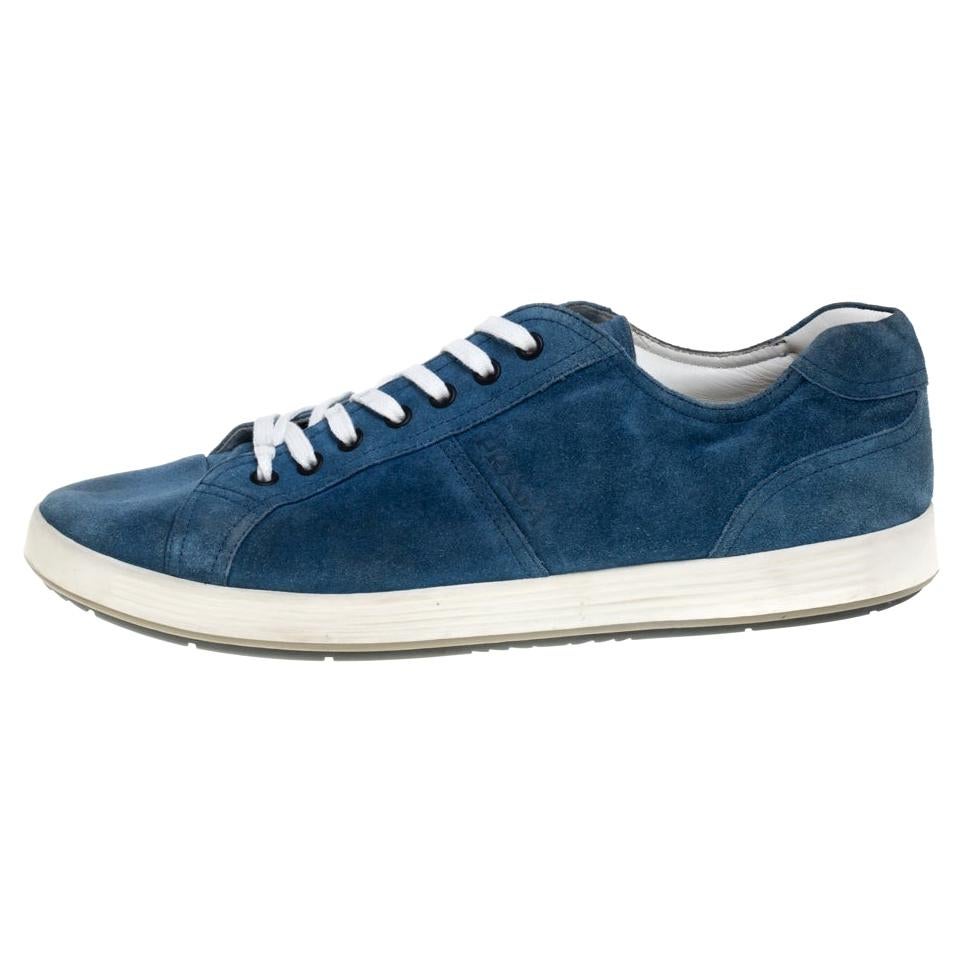 Prada Sport Blue Suede Low Top Sneakers Size 46
