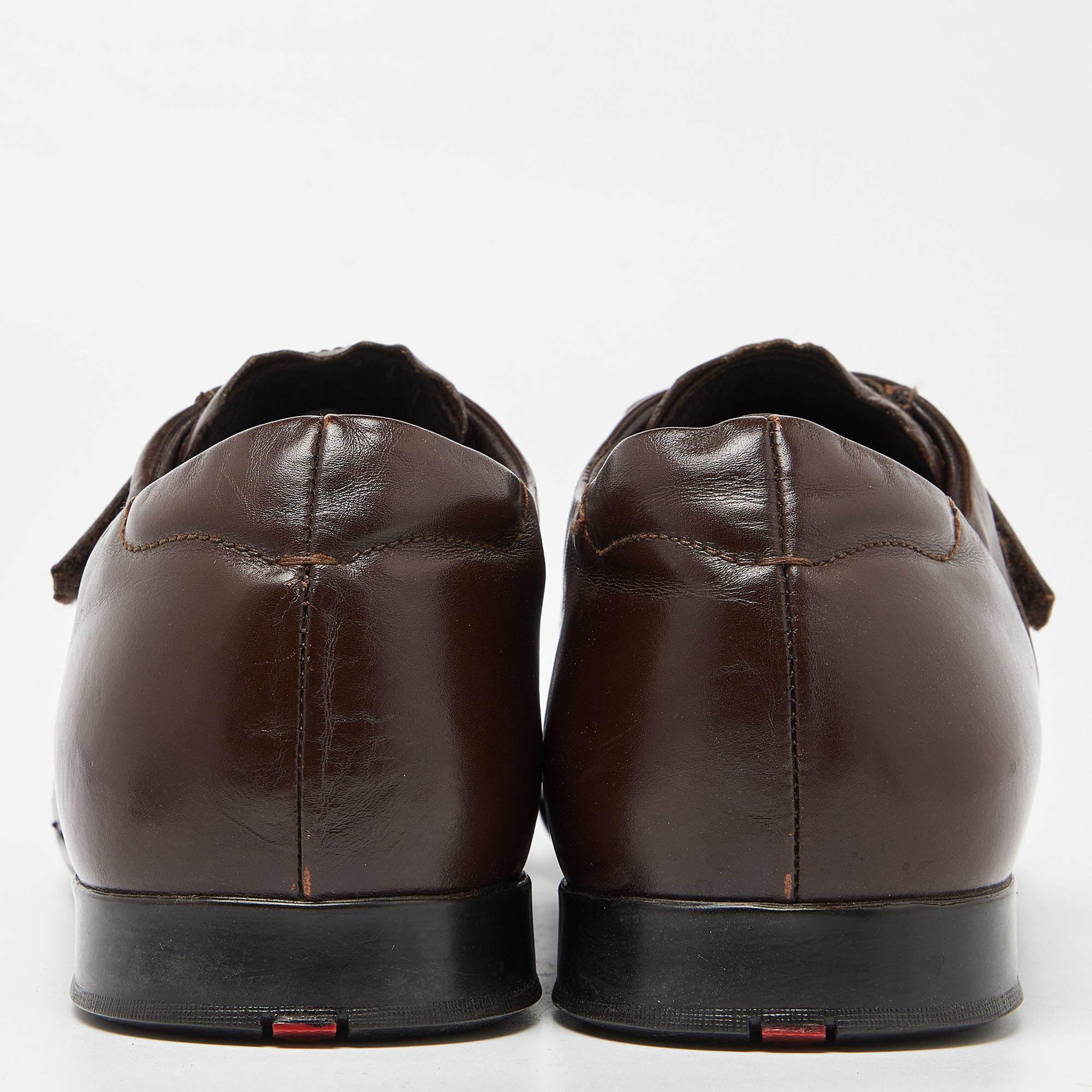 Men's Prada Sport Brown Leather Double Velcro Low Top Sneakers Size 43 For Sale
