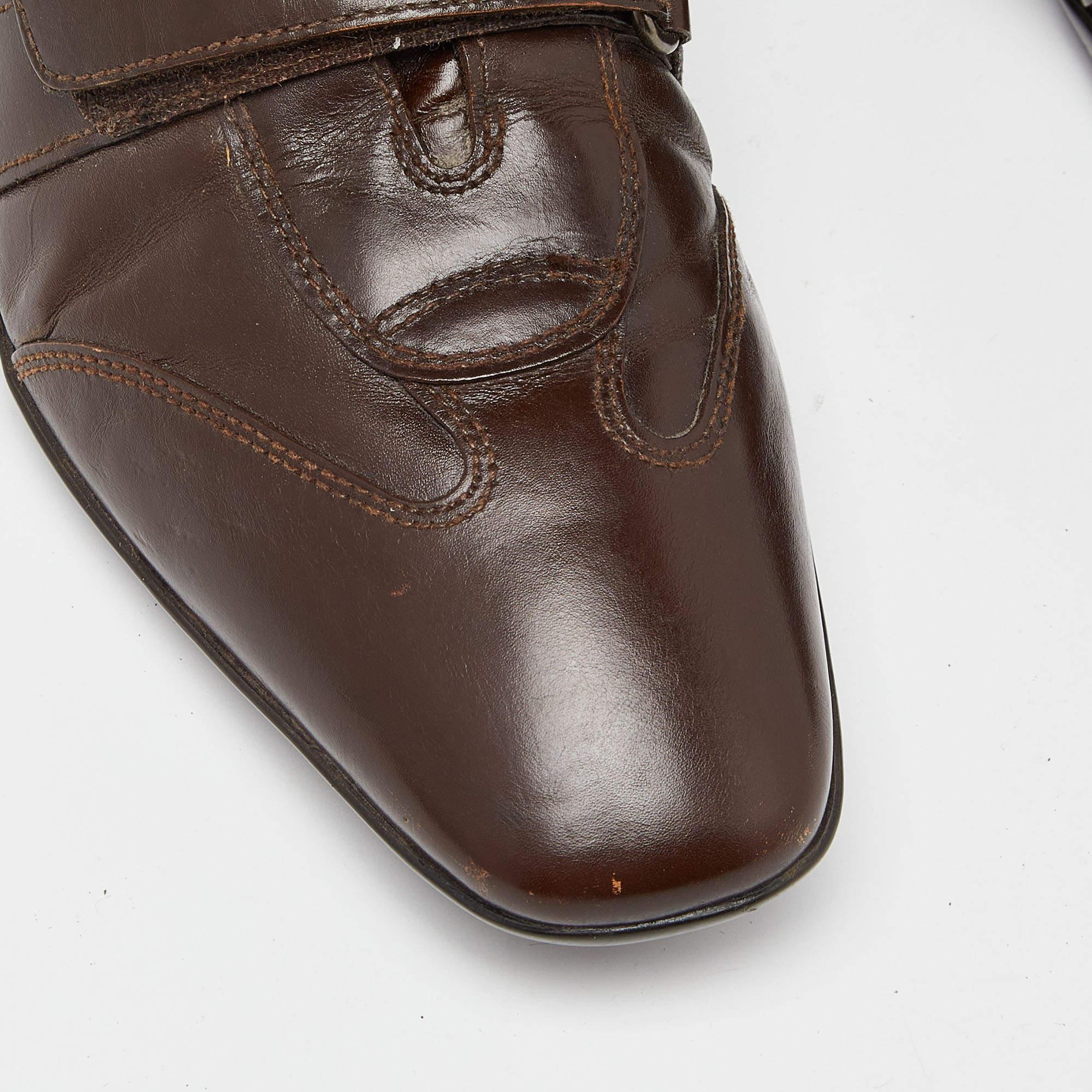 Prada Sport Brown Leather Double Velcro Low Top Sneakers Size 43 For Sale 3