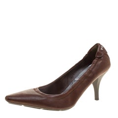 Prada Sport Brown Leather Scrunch Pointed Toe Pumps Size 36