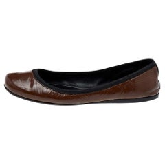 Prada Sport Brown Patent Leather Ballet Flats Size 38