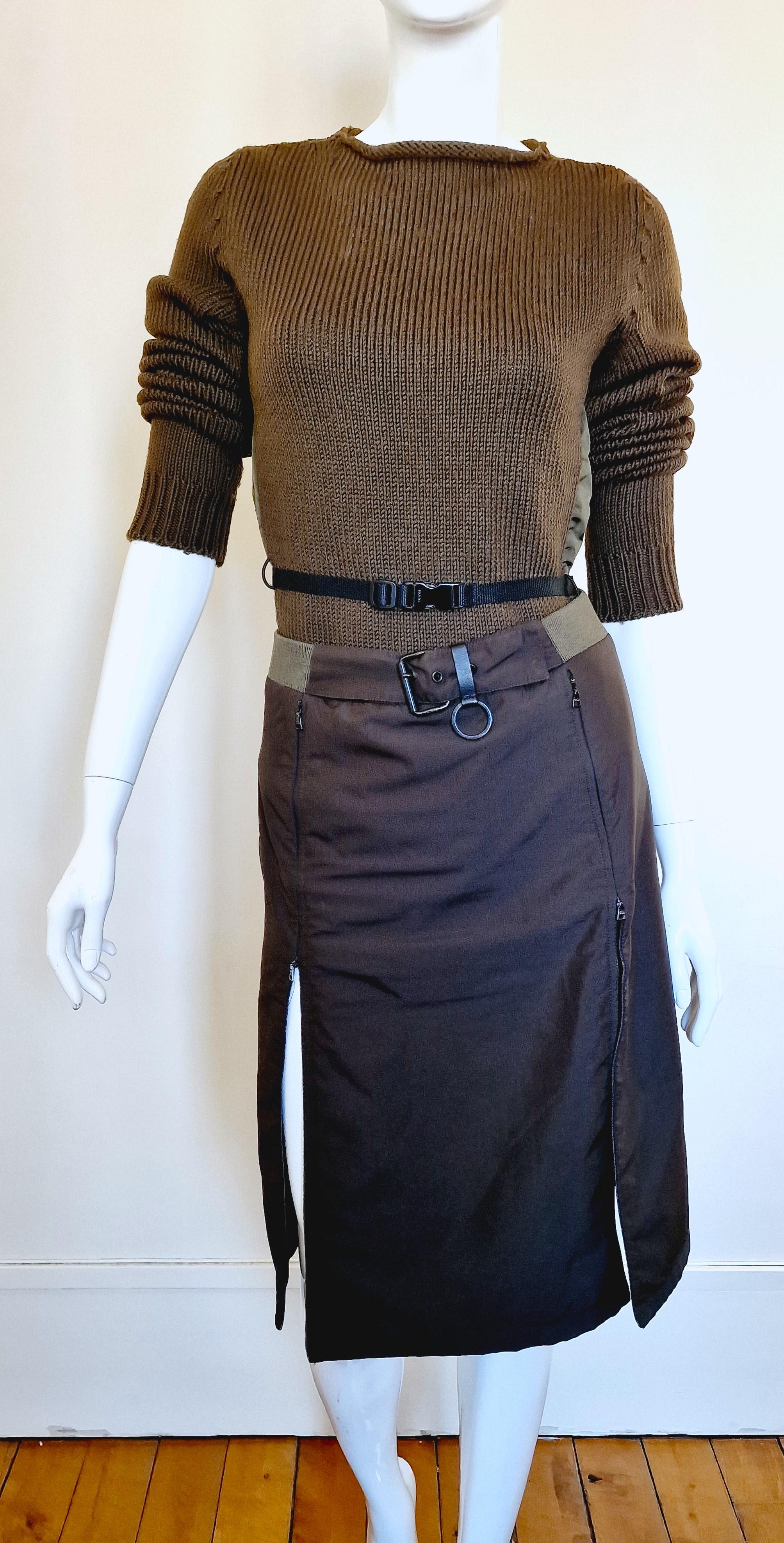Prada Sport Cargo Military Tactical Vintage 90s 80s Khaki Brown Skirt Top Dress en vente 7