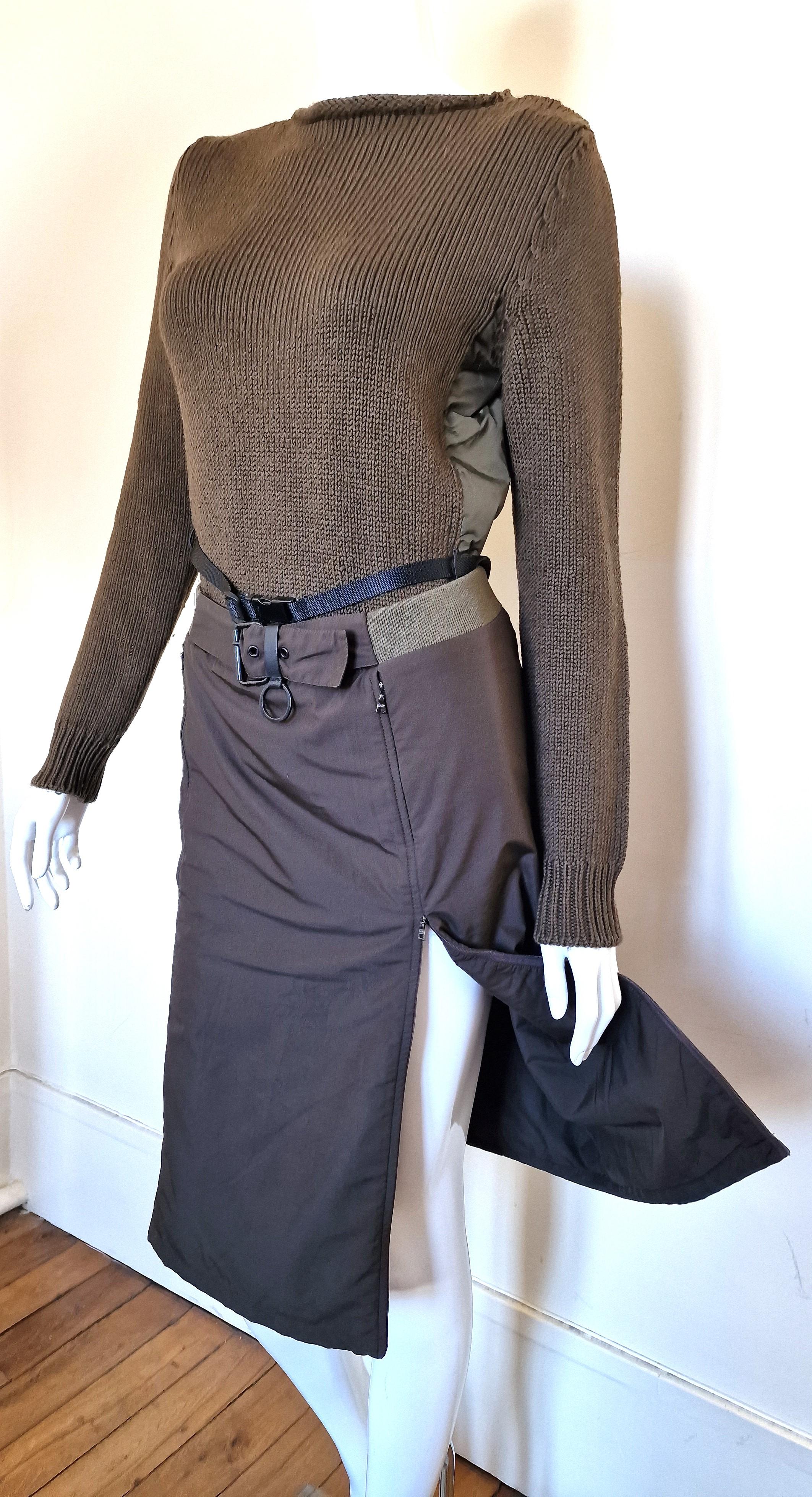 Prada Sport Cargo Military Tactical Vintage 90s 80s Khaki Brown Skirt Top Dress en vente 2