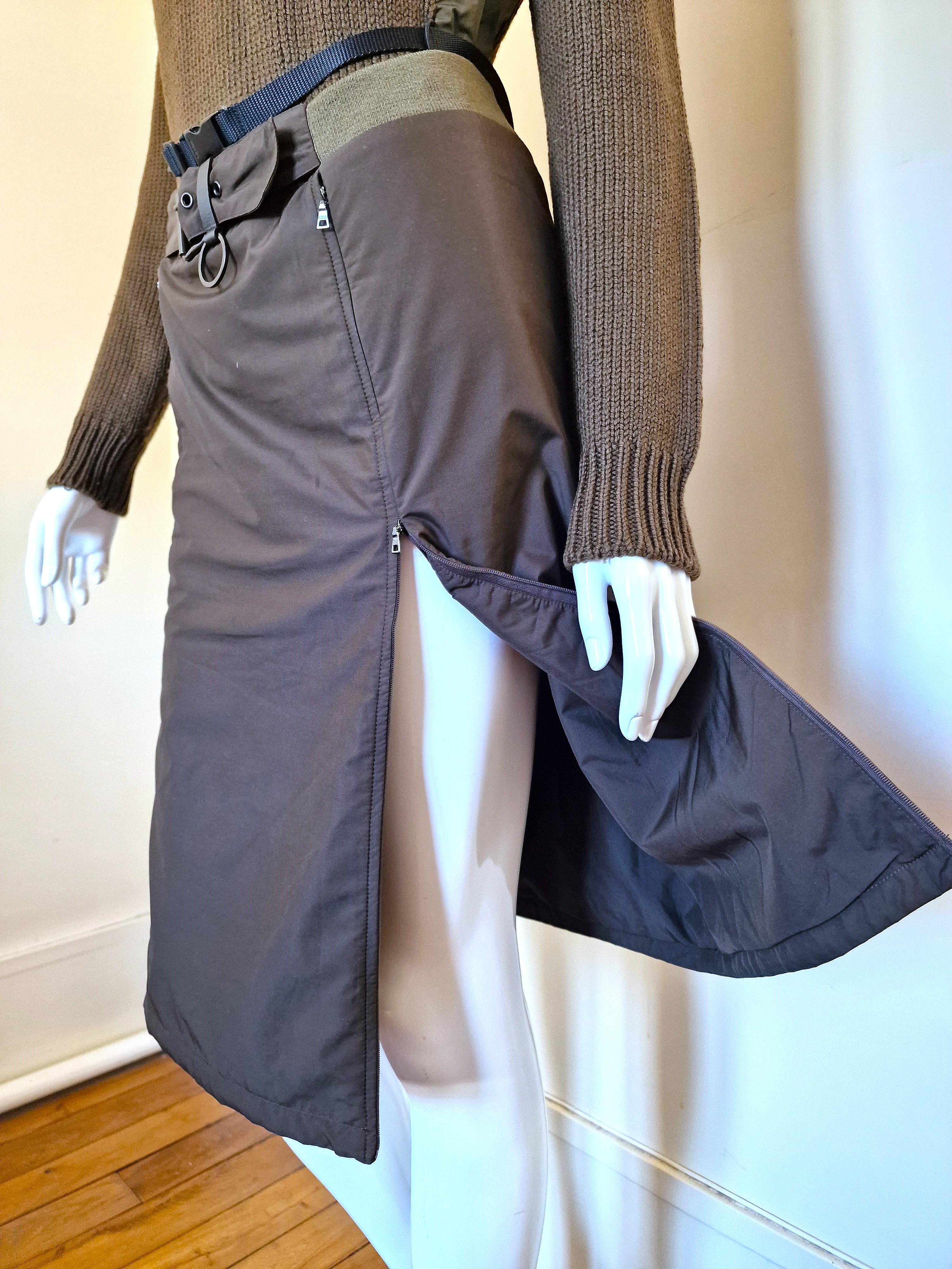 Prada Sport Cargo Military Tactical Vintage 90s 80s Khaki Brown Skirt Top Dress en vente 3