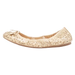 Prada Sport Cream Laser Cut Patent Leather Bow Ballet Flats Size 37.5