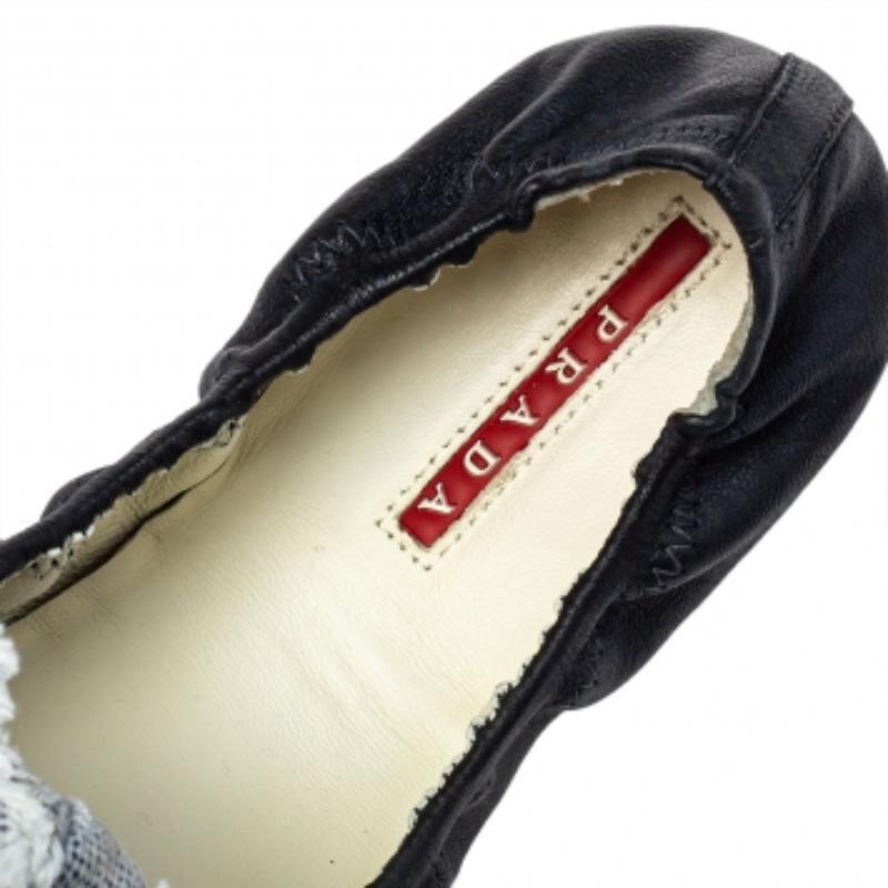 Women's Prada Sport Dark Blue Leather Bow Scrunch Ballet Flats Size 36 For Sale