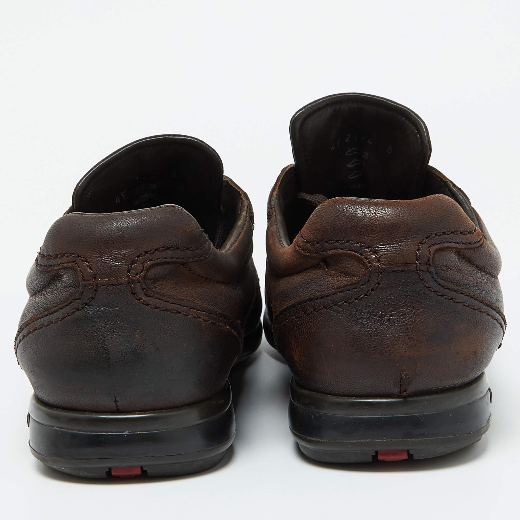 Prada Sport Dark Brown Leather Low Top Sneakers Size 42 For Sale 1