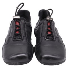 Prada Sport Drawstring Sneakers in Black Leather