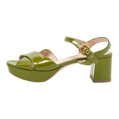 Prada Sport Green Patent Leather Platform Ankle Strap Sandals Size 36