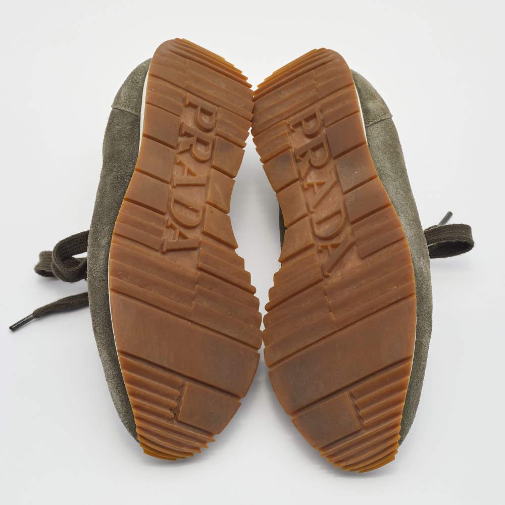 Prada Sport Grey/Green Nylon and Suede Low Top Sneakers Size 39.5 For Sale 1