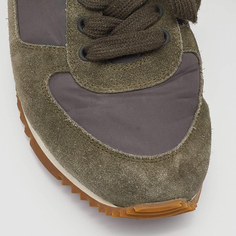 Prada Sport Grey/Green Nylon and Suede Low Top Sneakers Size 39.5 For Sale 3