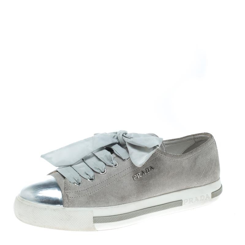 Prada sneakers shoes lady US size6.5 low cut sports line gray beige canvas  suede | eBay