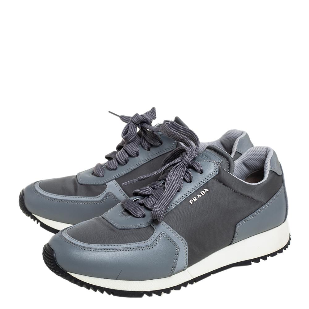 Gray Prada Sport Grey Nylon And Leather Low Top Sneakers Size 39.5