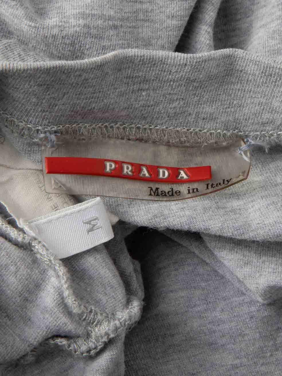 Women's Prada Sport Grey Ribbed Knit Accent Long Sleeve Top Size M