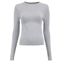 Prada Sport Grey Ribbed Knit Accent Long Sleeve Top Size M