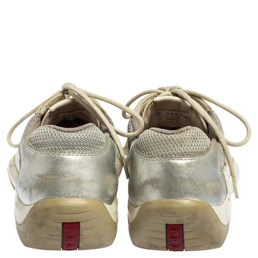 Women's Prada Sport Grey/Silver Leather And Mesh Low Top Sneakers Size 38.5