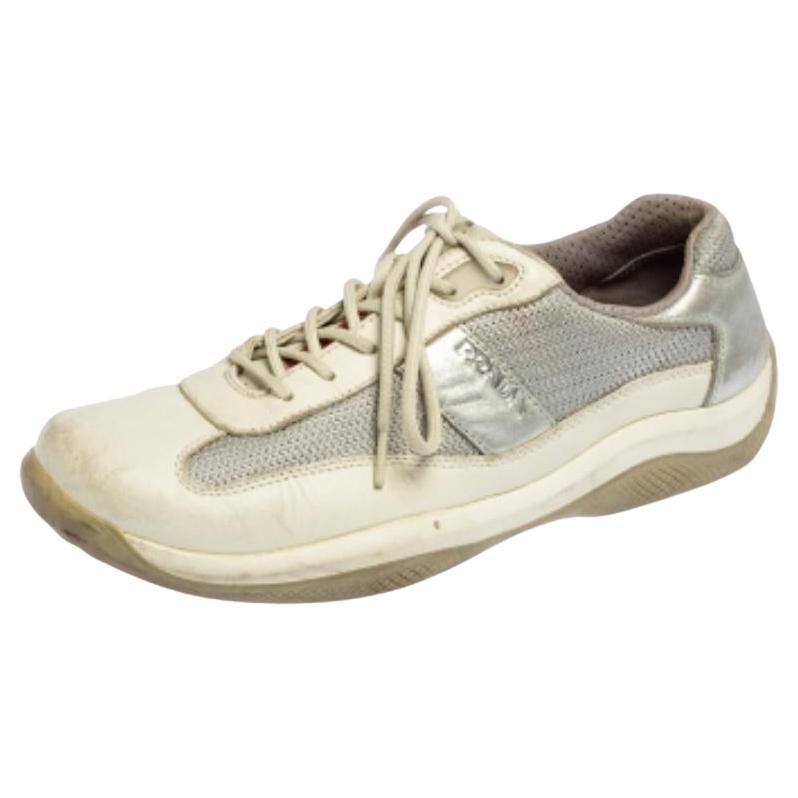 Prada Sport Grigio/Argento, pelle e mesh, scarpe da ginnastica basse 38.5