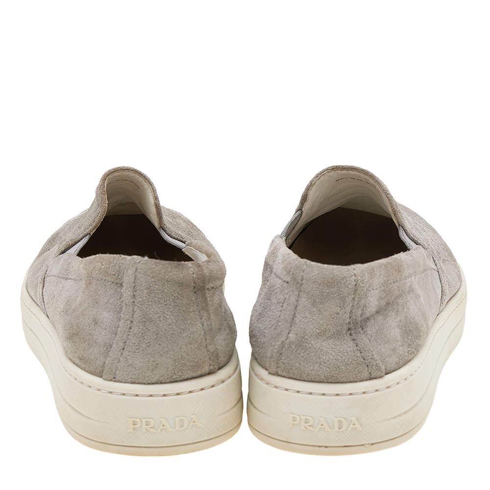 Gray Prada Sport Grey Suede Slip On Sneakers Size 37 For Sale