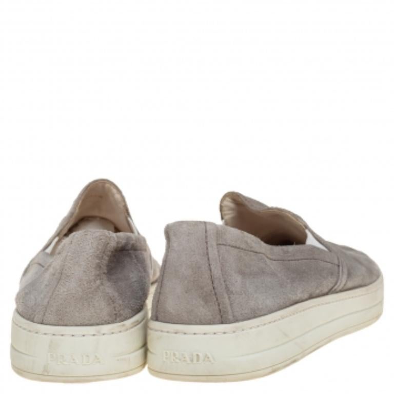 Women's Prada Sport Grey Suede Slip On Sneakers Size 38.5 For Sale