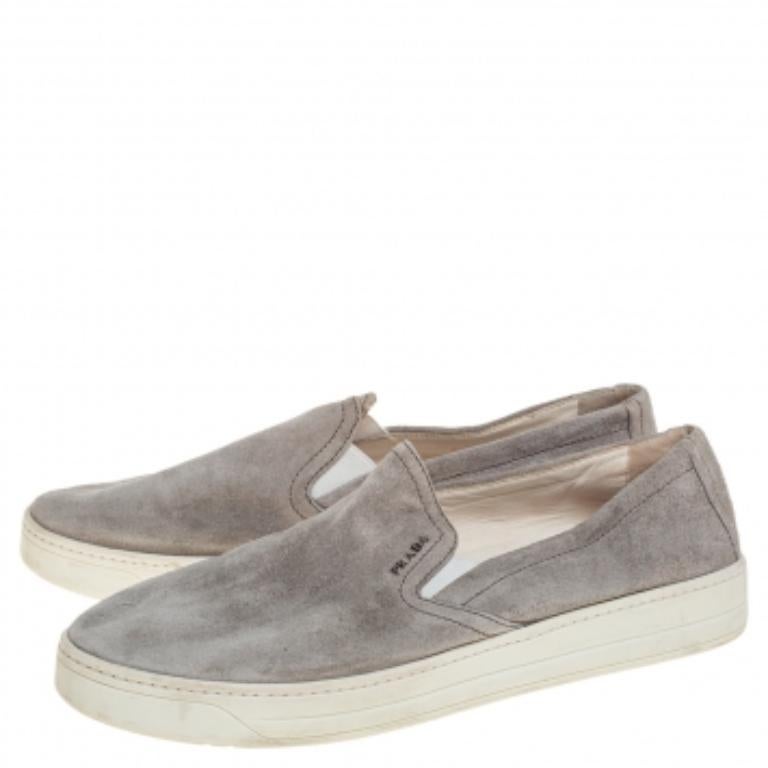 Prada Sport Grey Suede Slip On Sneakers Size 38.5 For Sale 2