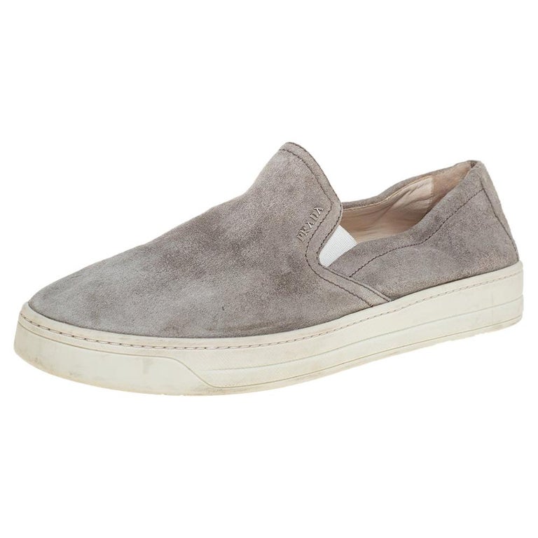 Prada Sport Grey Suede Slip On Sneakers Size 38.5 For Sale at 1stDibs
