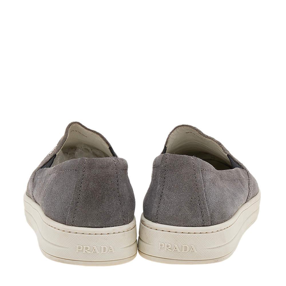 Gray Prada Sport Grey Suede Slip On Sneakers Size 39.5 For Sale