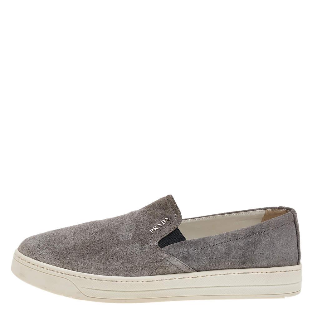 Prada Sport Grey Suede Slip On Sneakers Size 39.5 For Sale 2