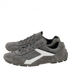 Prada Sport Grey/White Suede And Nylon Low Top Sneakers Size 41.5