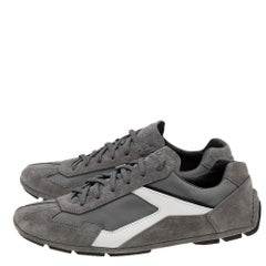 Prada Sport Grey/White Suede And Nylon Low Top Sneakers Size 41.5