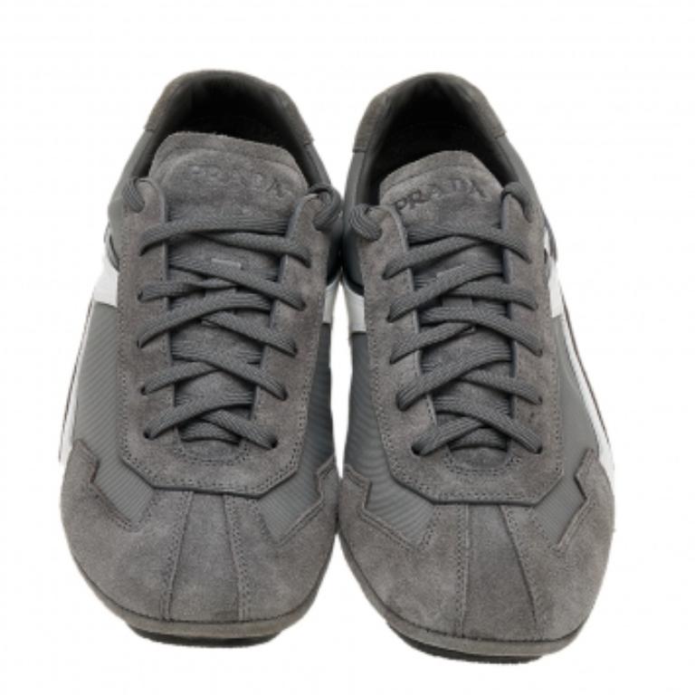 Gray Prada Sport Grey/White Suede And Nylon Low Top Sneakers Size 41.5 For Sale