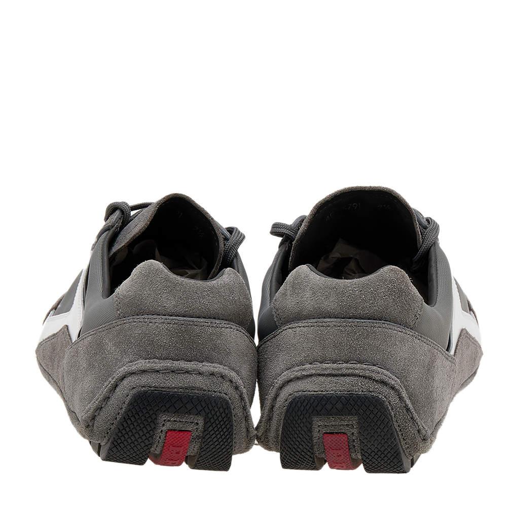 Gray Prada Sport Grey/White Suede And Nylon Low Top Sneakers Size 41.5 For Sale