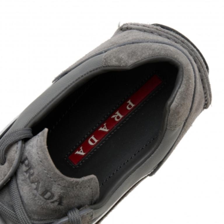 Men's Prada Sport Grey/White Suede And Nylon Low Top Sneakers Size 41.5 For Sale
