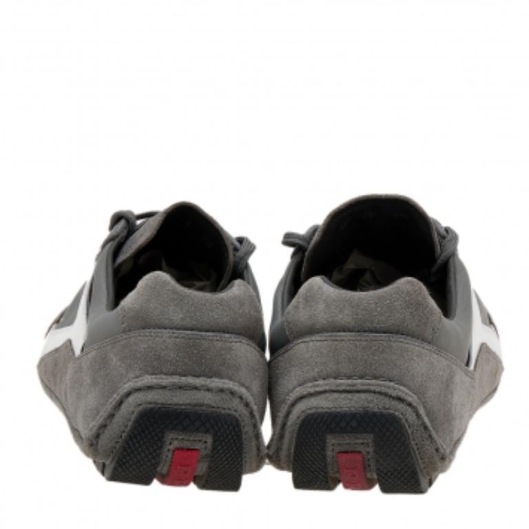 Prada Sport Grey/White Suede And Nylon Low Top Sneakers Size 41.5 For Sale 1