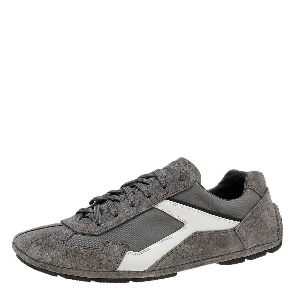 Prada Sport Grey/White Suede And Nylon Low Top Sneakers Size 41.5 For Sale 2